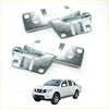 Silver metallic bonnet hinge brackets for nissan navara d40 pickup trucks 2005-2021 shown from back side