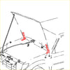 Red plastic hood latches for toyota hilux revo 2015-2023 showing back side of bonnet hinge parts