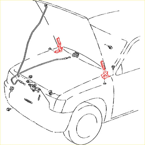 Red plastic hood latch mechanism from bonnet hinge set for toyota hilux 1988-2005 shown from the back side