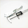 Silver metal bonnet hinge set for toyota hilux 1988-2005 with digital caliper measuring its length