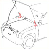 Red plastic hood latch mechanism part of bonnet hinge set for toyota hilux 1997-2005 shown from back side