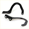 Black metal bonnet hinge brackets with glossy finish and mounting holes for toyota hilux truck 1985-1997