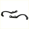 Black metal bonnet hinge x2 with curved design and multiple mounting holes for toyota hilux 1985-1997