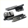 Black metal bonnet hinges for mazda b series with matte finish and precise cutouts for mounting 2002-2006