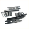 Black metal bonnet hinge brackets with matte finish and precise mounting cutouts for mazda b series 2002-2006