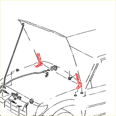 Red plastic hood latches for toyota hilux revo 4wd 2015-2023 showing the back side of the product