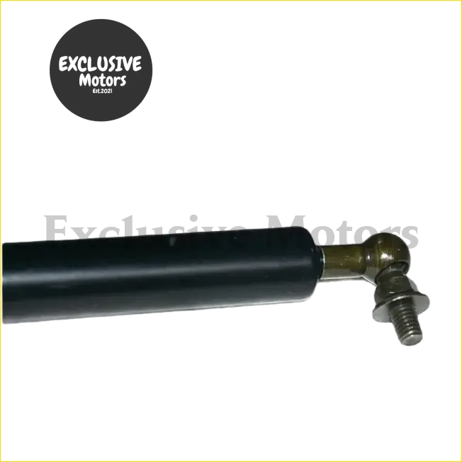 Black cylindrical gas strut with brass ball joint and threaded rod end for bonnet hood lift on toyota land cruiser lc80