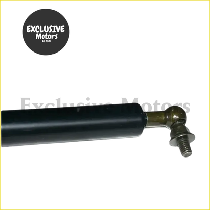 Black cylindrical gas strut with brass ball joint and threaded rod end for bonnet hood lift on toyota land cruiser lc80