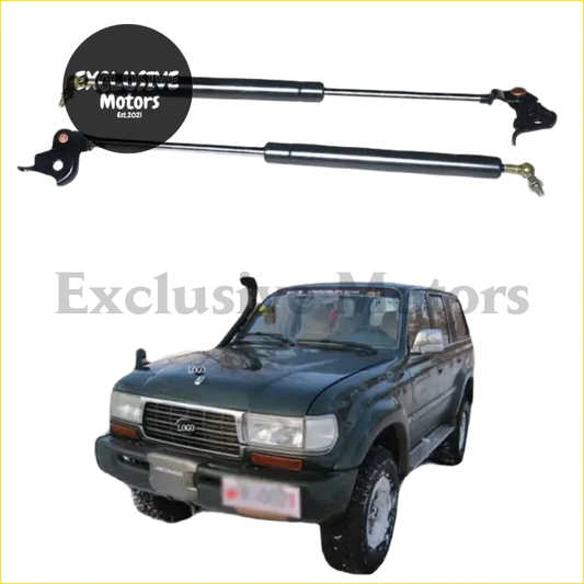 Black metal bonnet hood gas strut shock lift supports for toyota land cruiser lc80 shown from the back side