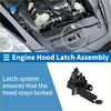 Black plastic bonnet latch assembly with metal parts designed to secure 2019-2023 toyota avalon hood in locked position