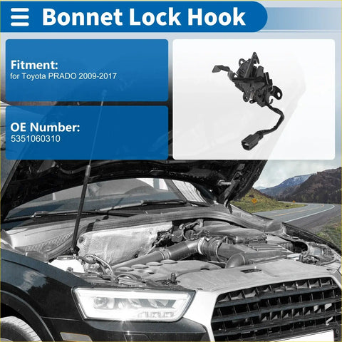 Black plastic bonnet lock hook for toyota prado 2009-2017 oe number 5351060310 back side view