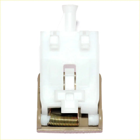 White plastic bonnet latch for Toyota Hilux MK7 with gold spring and beige metal base for 2005-2014 models