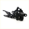 Black plastic and metal bonnet latch lock with spring mechanism for toyota hilux revo 2015-2017 shown from back side