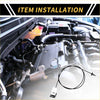 Black bonnet latch release cable for Toyota Tundra with rectangular connector and small metal hook end