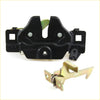 Black plastic and metal bonnet latch striker with gold spring for Toyota Hilux RN20 RN25 1972-1978 shown from back side
