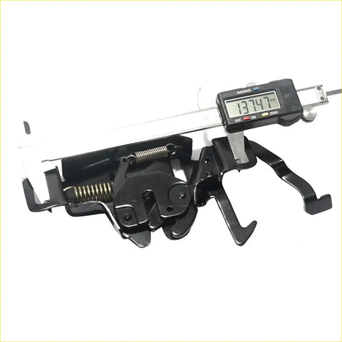 Black metal bonnet latch striker lock with spring mechanism measured at 137.47mm for mitsubishi triton l200 1986-1996