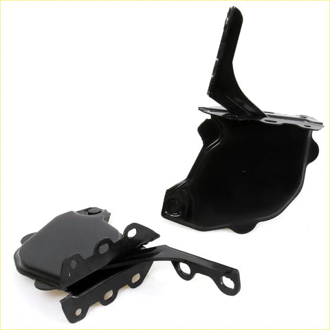 Black metal bonnet lock hinge brackets with glossy finish and multiple mounting holes for toyota hilux 1978-2015