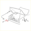 Red plastic bonnet lock latch assembly for Nissan Datsun Navara D21 4WD 1989-1997 showing back side
