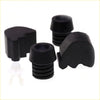 Black rubber protective caps for furniture legs with ridged texture and rounded tops for Nissan D21 bumper rod use
