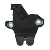 Black plastic boot latch lock actuator for toyota avalon 2005-2012 with metallic screw holes and lever mechanism back view