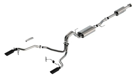 Borla Exhaust Borla F-150 2021 3.3L CC SB EC STB XL/XLT/Lariat/KR/Plnm/LTD 3/2.25 SRE Cat-Back ATAK Black CHR Tips