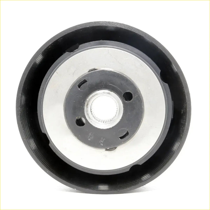 Black and silver boss kit steering wheel hub with central threaded shaft and molded plastic for mazda b-series
