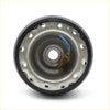 Backside of boss kit black rubber-coated steering wheel hub adapter with metallic ring and wiring for nissan caravan homy e24