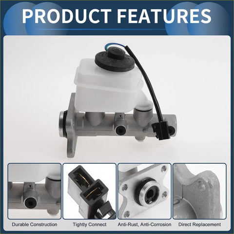 Silver brake master cylinder for toyota hilux 1983-1998 with translucent reservoir black cap and electrical connector
