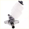 White plastic brake master cylinder with black cap and metal bracket for toyota hilux mk7 2004-2015 rear view