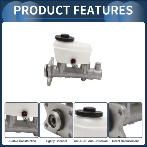 White plastic brake master cylinder reservoir with black cap mounted on silver metal bracket for toyota land cruiser prado