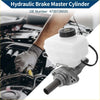 White plastic brake master cylinder reservoir with black cap attached to metallic hydraulic brake master cylinder for toyota hiace