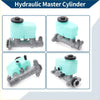 Turquoise plastic brake master cylinder reservoir on gray metal hydraulic part for toyota land cruiser hzj78l