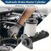 Black and white hydraulic brake master cylinder with black cap metal fittings and tubing for toyota pickup 1981-1988