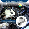 White plastic brake master cylinder reservoir with black cap and metal bracket for toyota solara 2000-2003 shown from back