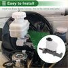 White plastic brake master cylinder reservoir with metallic bracket and black cap for toyota tacoma 2001-2004