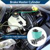 Teal plastic brake master cylinder with black cap and metal fittings for toyota tundra 1995 to 2002 shown from back side
