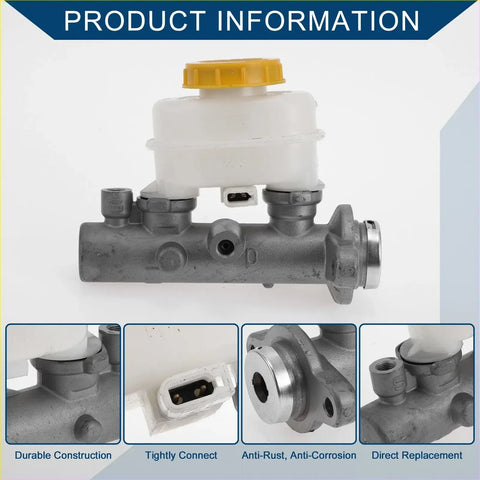 Gray metallic brake master cylinder with translucent white reservoir and yellow cap for 1996 toyota land cruiser prado