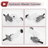 Gray metallic hydraulic brake master cylinder with translucent white reservoir and black caps for 2005-2007 toyota avalon