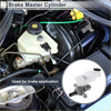 White plastic brake master cylinder with black cap and metal fittings installed in engine bay for toyota avensis 2009-2018