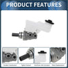 White plastic and metallic brake master cylinder with black rubber cap for toyota echo 2000-2004 shown from back side