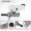Brake master cylinder with white plastic reservoir and metallic gray body for Toyota Hilux 2018-2020 back view