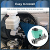 Teal and silver brake master cylinder with white cap for toyota hilux mk4 1997-2001 shown from the back side