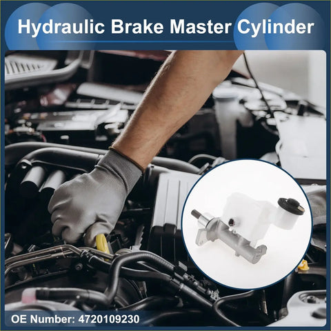 Silver hydraulic brake master cylinder with white plastic reservoir and black cap for Toyota Hilux Pick Up 2005-2006