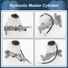 White plastic reservoir with black cap mounted on silver brake master cylinder for toyota hilux v 1988-1997