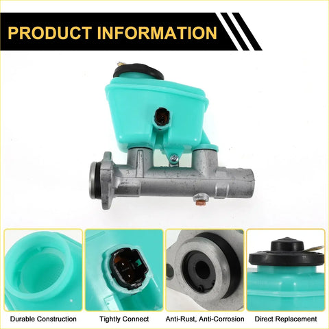 Turquoise plastic and metal brake master cylinder with black rubber cap for toyota land cruiser 1995-1998
