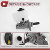 White plastic reservoir and metallic brake master cylinder with black caps for toyota land cruiser prado shown from back side