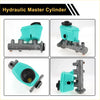 Turquoise plastic reservoir brake master cylinder with gray metal body and black caps for toyota landcruiser