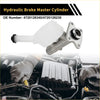 Silver hydraulic brake master cylinder with translucent white reservoir and black fittings for Toyota Previa 1991-1996