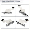 White plastic reservoir with black cap mounted on metallic gray brake master cylinder body for toyota rav4 2001-2002