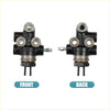Black brake master cylinder with metallic fittings and threaded ports for brake proportioning valve toyota tacoma 1995-2004 back side